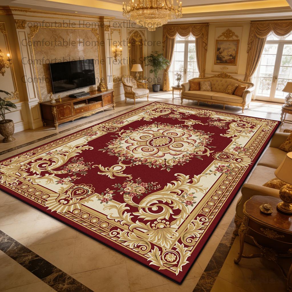 European Palace Style Antiskid Living Room Carpet Decoration Bedroom Luxury Fluffy Rug Easy Clean Foldable Soft Coffee Table Mat