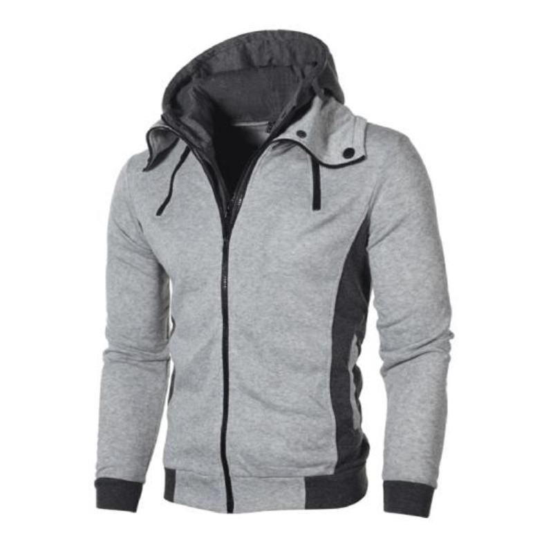 

Yousheng Men Autumn Winter Coat with Hood Dual Zipper Closure Drawstring Colorblock Fake Two-piece Sport Jacket with Elastic Cuffs And Hem Fitness XXXL