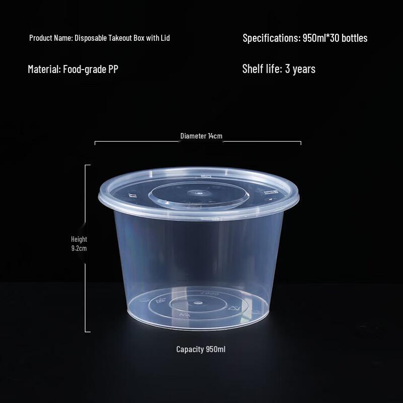 Disposable Takeaway Food Containers with Lids, 950ml, 30-Pack
