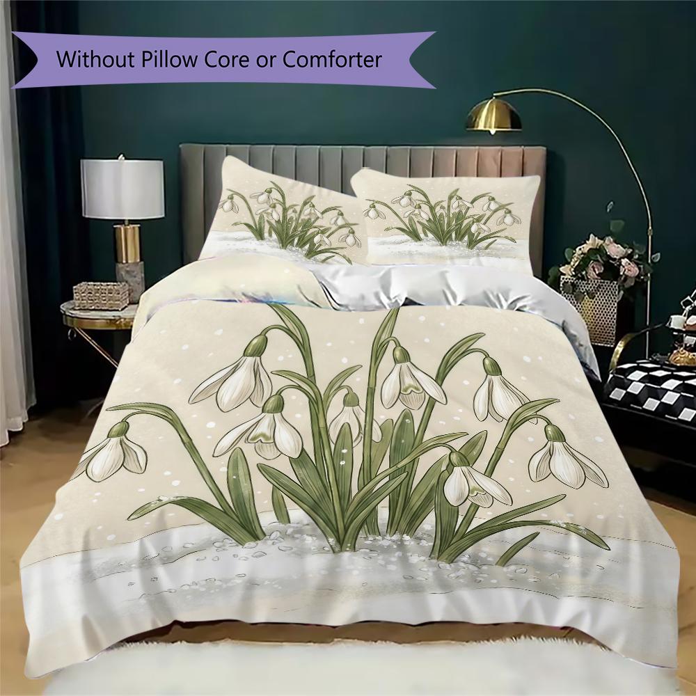 Winter Snowdrop Pattern Bedding uilt Set uilt Cover Pillowcase Home Decoration Birthday Gift (1 * duvet cover + 2 * pillowcase without core)