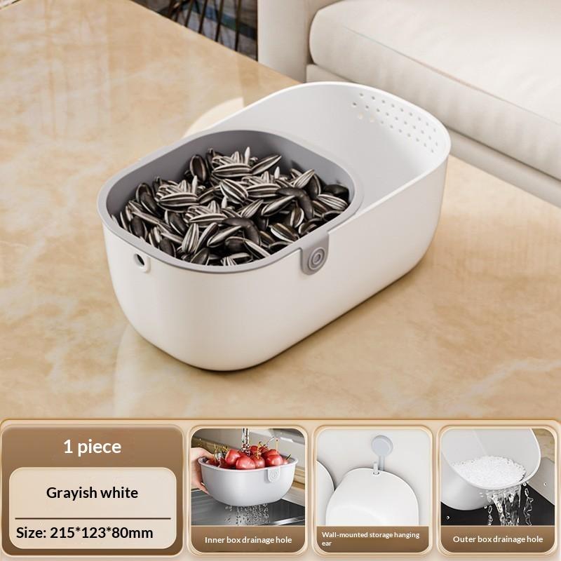 Double Layer Drain Basket Snacks Dried Fruit Box Thickened Household Fruit Plate Kitchen Drain Tray 1Pc