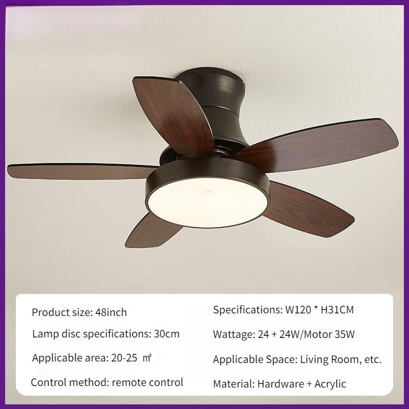 36/42/48 Full Spectrum Solid Wood Ceiling Fan Lamps Bedroom Mute LED Ceiling Fan Inch Electric Ceiling Fan Light