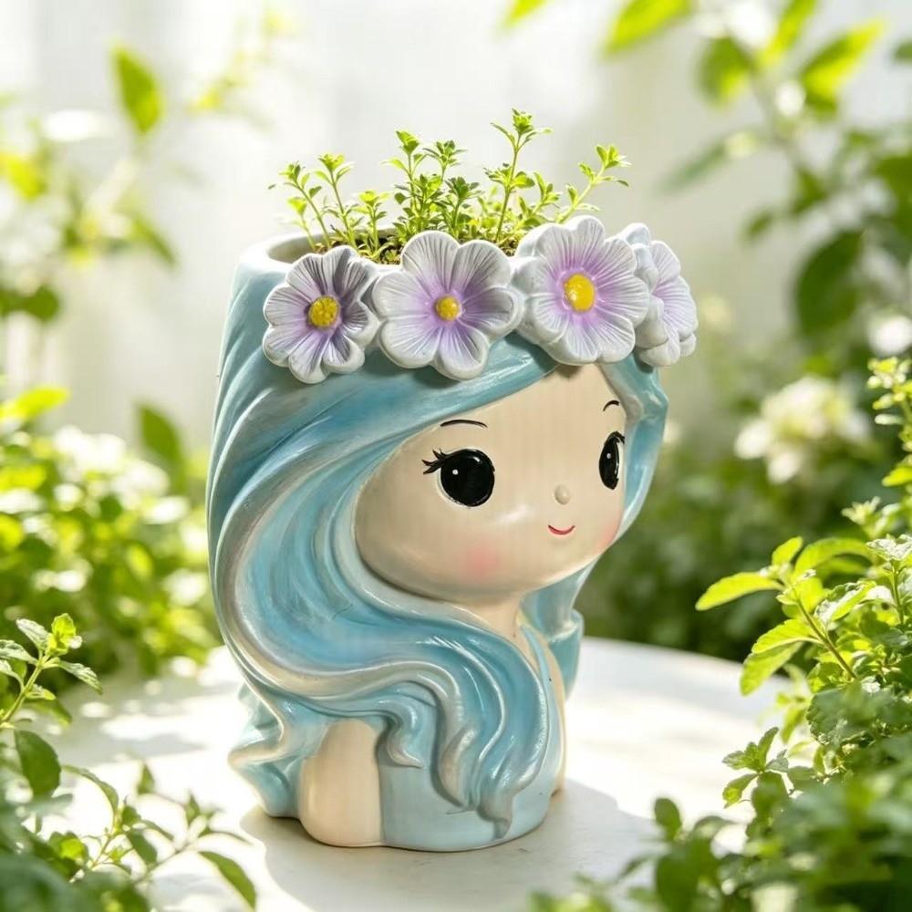 Home Decor Resin Girl Shape Planter Desktop Storage Pen Holder Fairy Flowerpot Vase Decoration Flower Container Home Decor