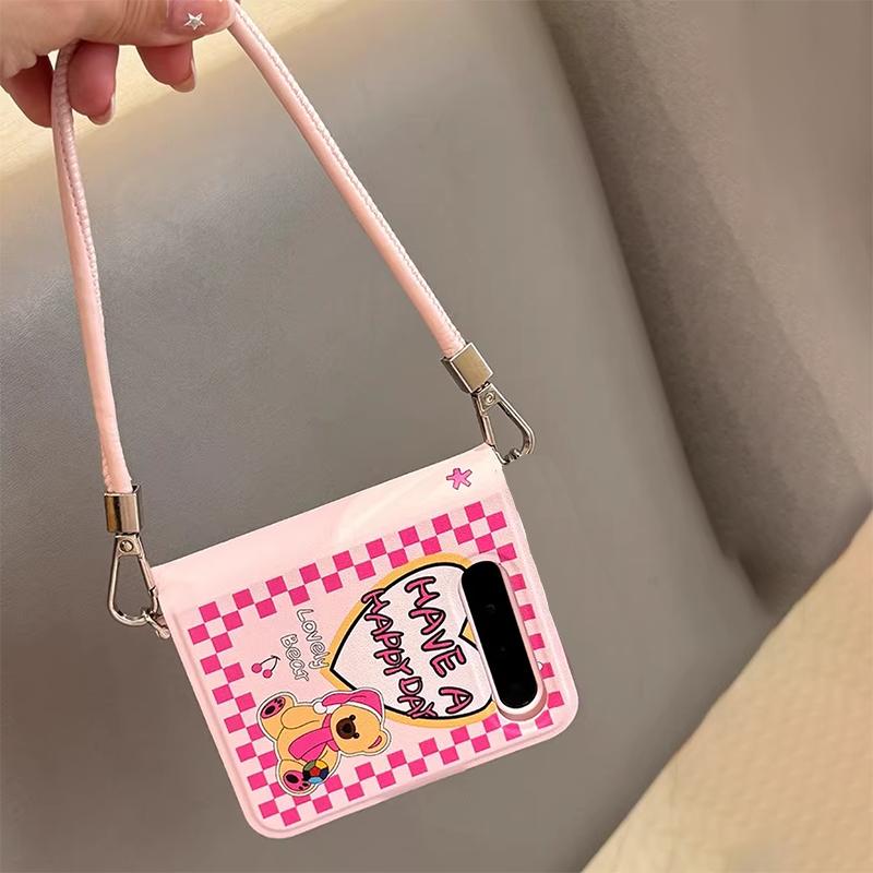 

Милый чехол-книжка для Samsung Galaxy Z Flip6 zflip5, мультяшный розовый кожаный чехол с ремешком для руки For Samsung Galaxy ZFlip5