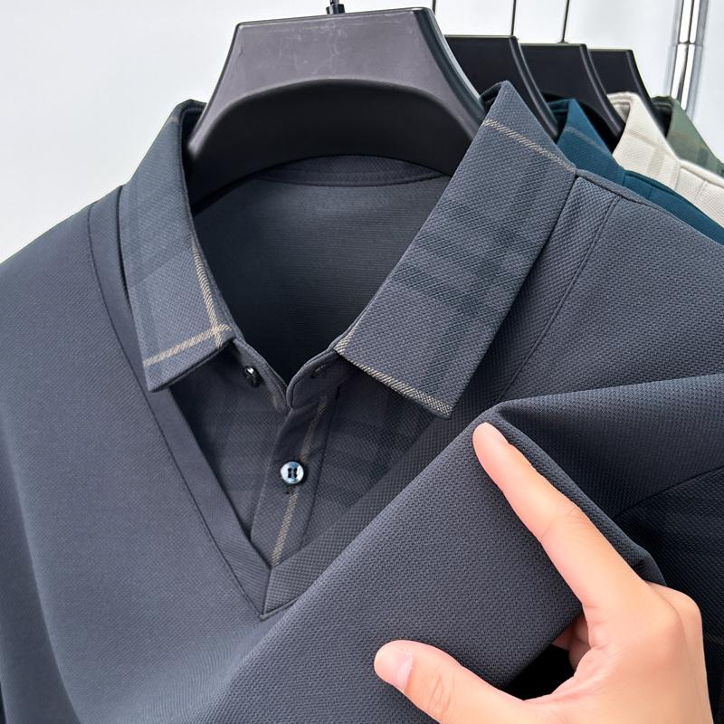 

Men S Striped Long Sleeved T-Shirt Middle-Aged Collar Fake, Two Regular Casual Polo Shirts 4XL