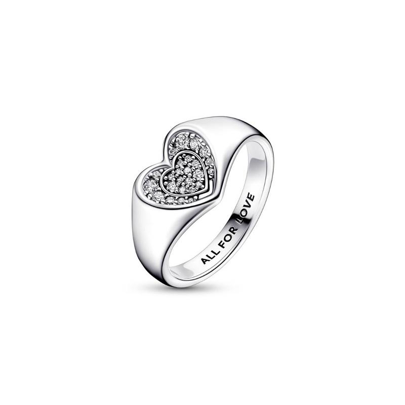 Pandora Heart shape zircon, silver ring women s silver 192491C0150 серебряный