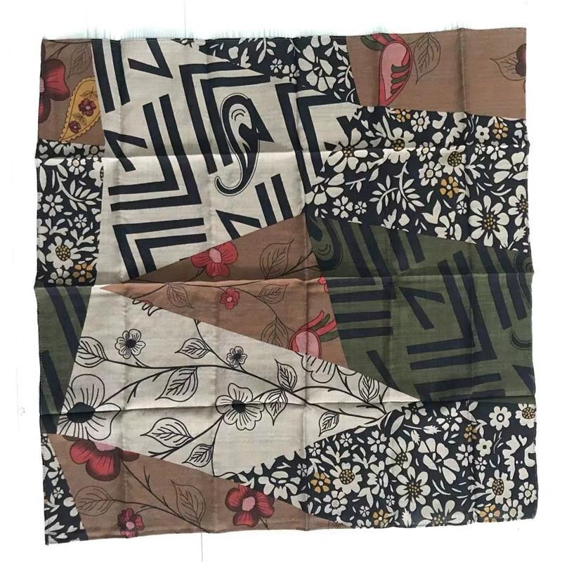 55x55cm Soft Retro Soft Cotton Square Scarf for Women Neckerchief Cotton Headscarf Floral Printed Scarf Hijabs