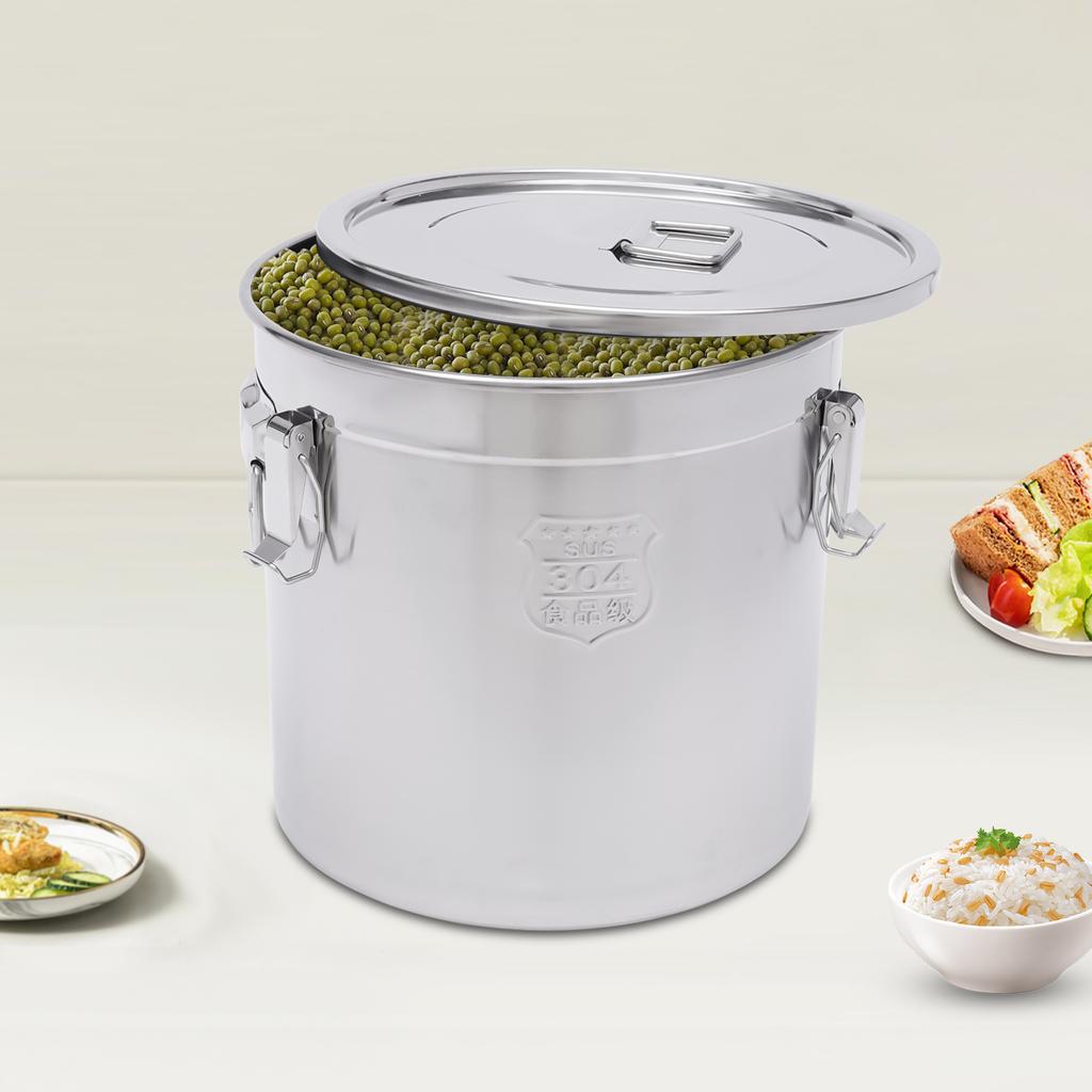 33L Stainless Steel Sealed Bucket 38*36cm For Storing Various Dry/Wet Items, Such As Rice, Flour, Cereals, Tea, Spices