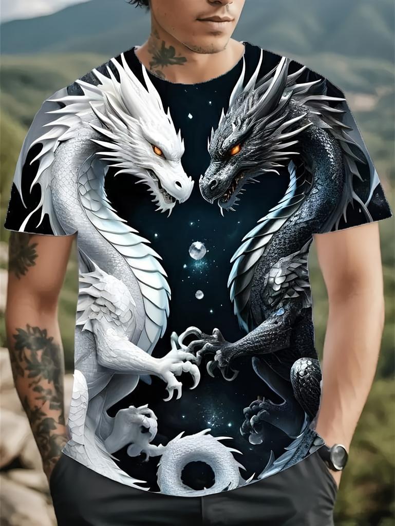 Cool Dragon Graphic Men's T-Shirt 3D High-Definition Print Hot Tee Round Neck Fashion Casual Quick-Drying Oversize Men Clothing
