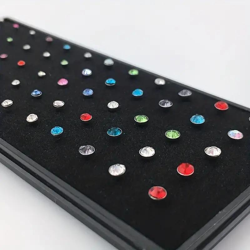 60pcs 1.8mm Stainless Steel Rhinestone Nose Studs & Ear Cartilage Jewelry