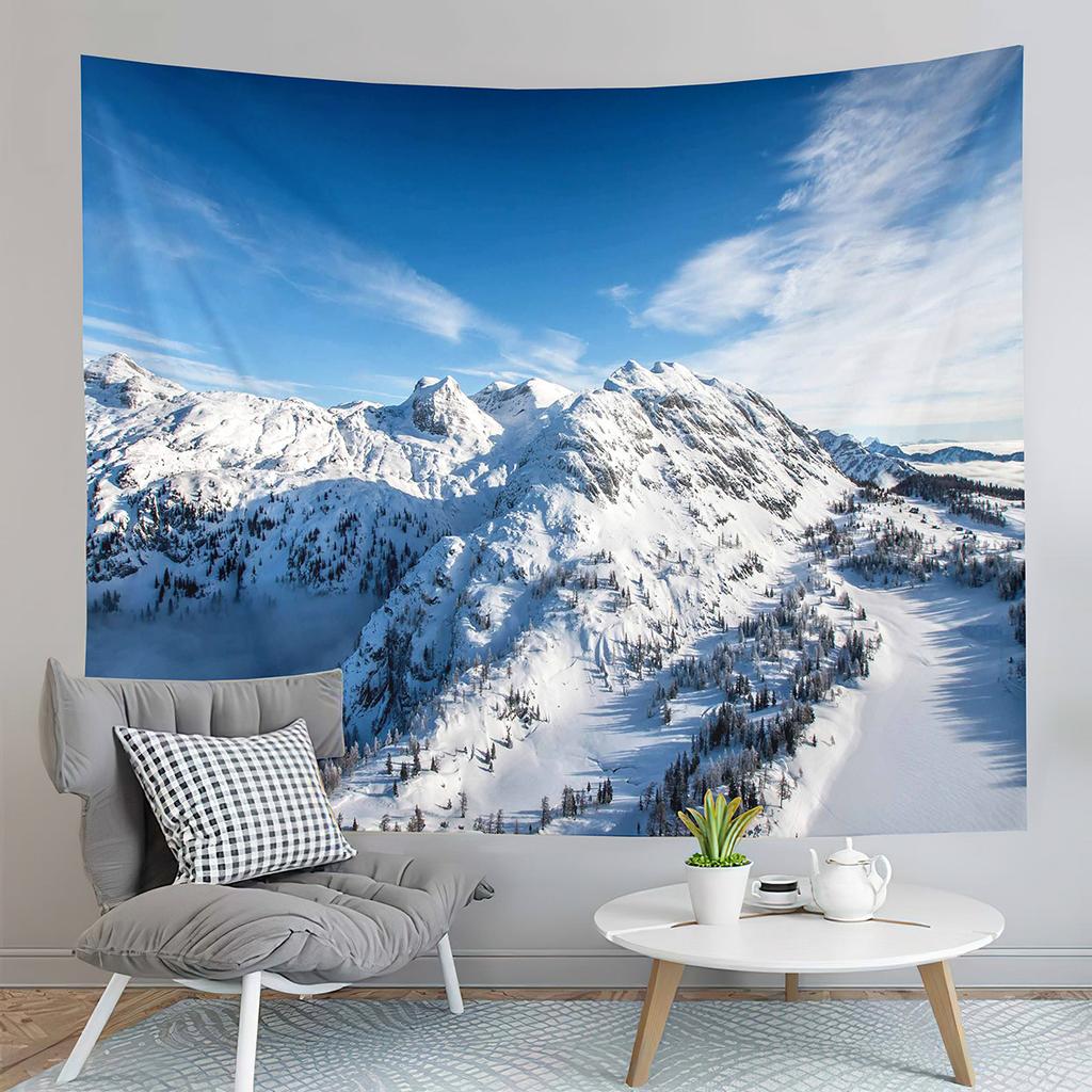 Snow Mountain Tapestry Snow Covered Trees Tapestry Natural Scenery Tapestry Wall Hanging Tapestries Art Living Room Bedroom Dorm