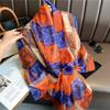 Plaid butterfly silk scarf commuter large shawl soft yarn scarf simulation silk pattern scarf women's large size sun protection light luxury