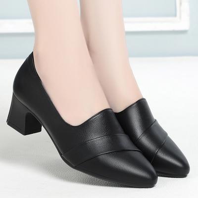 Fashion New Middle-aged Women's Pumps PU Leather Soft Sole Non-slip Genuine Leather Casual 2024 Spring Non-slip Mid-heel Single Shoes