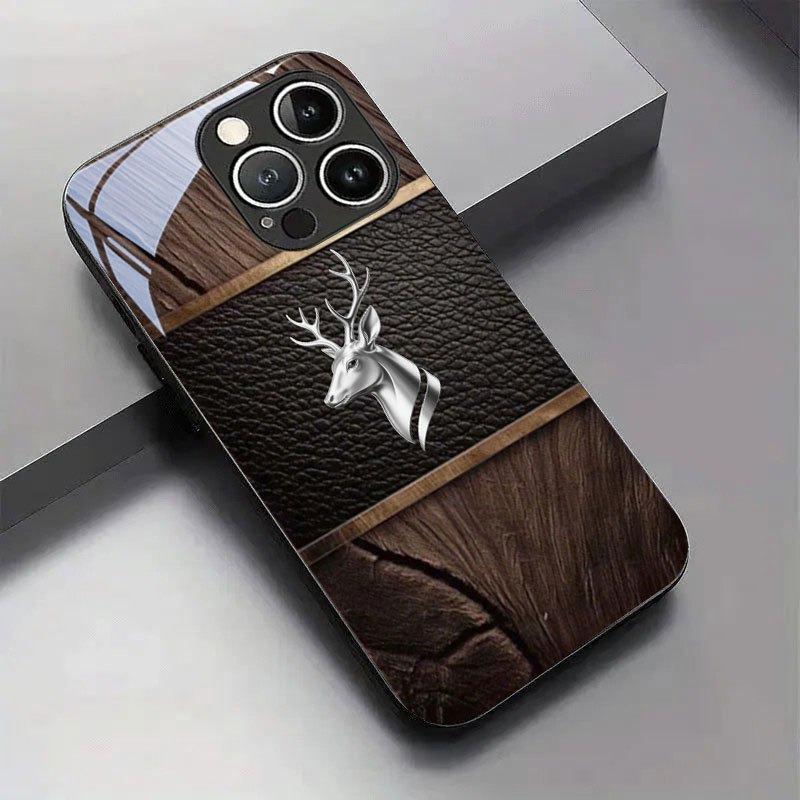 Gebogenes Geweih-Muster Gehärtetes Glas Schwarze Handyhülle Für iPhone 17 16 15 14 13 12 11 Pro Max 17 Air 7 8 Plus XR XS X Hülle