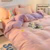 Korean Style Bedding Set Washed Cotton Duvet Cover Set Twin Double Queen Size Quilt Cover Fitted/Flat Sheet Pillowcase Bed Linen
