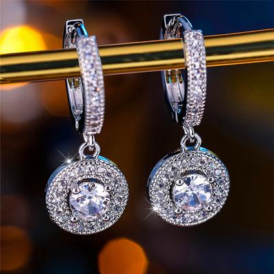Luxury Female White Zircon Stone Hoop Earrings  Female Silver Color Wedding Jewelry For Women