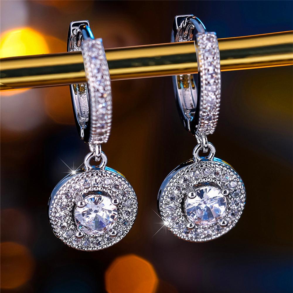 Luxus Damen Weiße Zirkonstein Creolen Damen Silberfarbe Hochzeits Schmuck Für Frauen