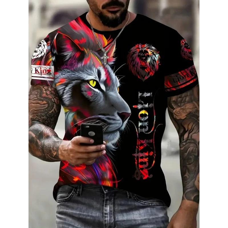Summer Fashion Street Cool Short-sleeved 3D Digital Printed Gradient Lion Men's T-shirt