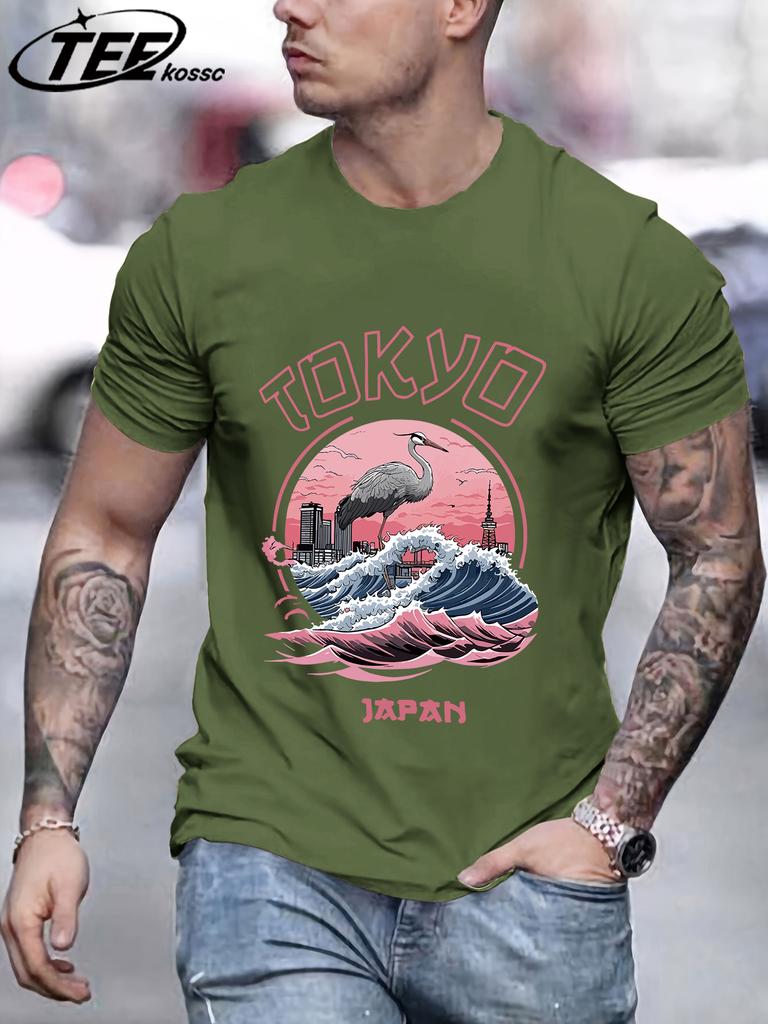 Tokyo Japan Harajuku Kran Wellen T-Shirt Herren Sommer Mode T-Shirt Baumwolle Freizeitkleidung Bequem Weich Männlich Kurzarm