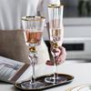 Handmade Crystal Wine Glass with Gold Rim & Beaded Design - Red Wine & Champagne Flute 