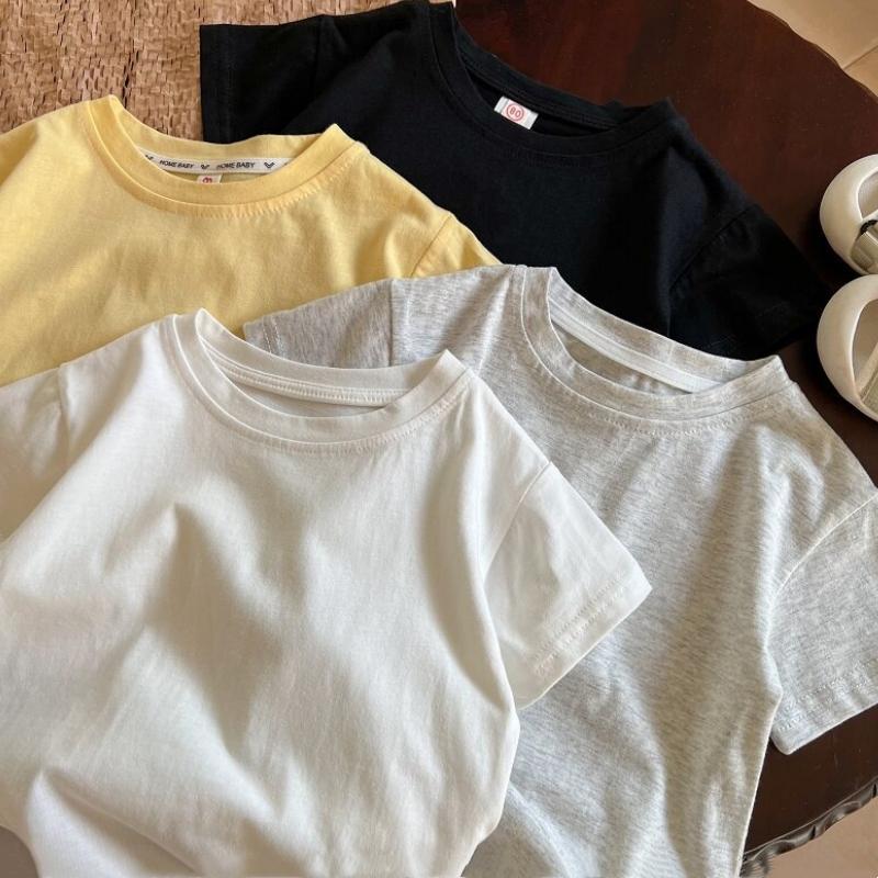 Summer Solid Children Cotton Casual Short Sleeve T-shirts Girls Baby Clothes Kids Boys Toddler Korean Style Tops
