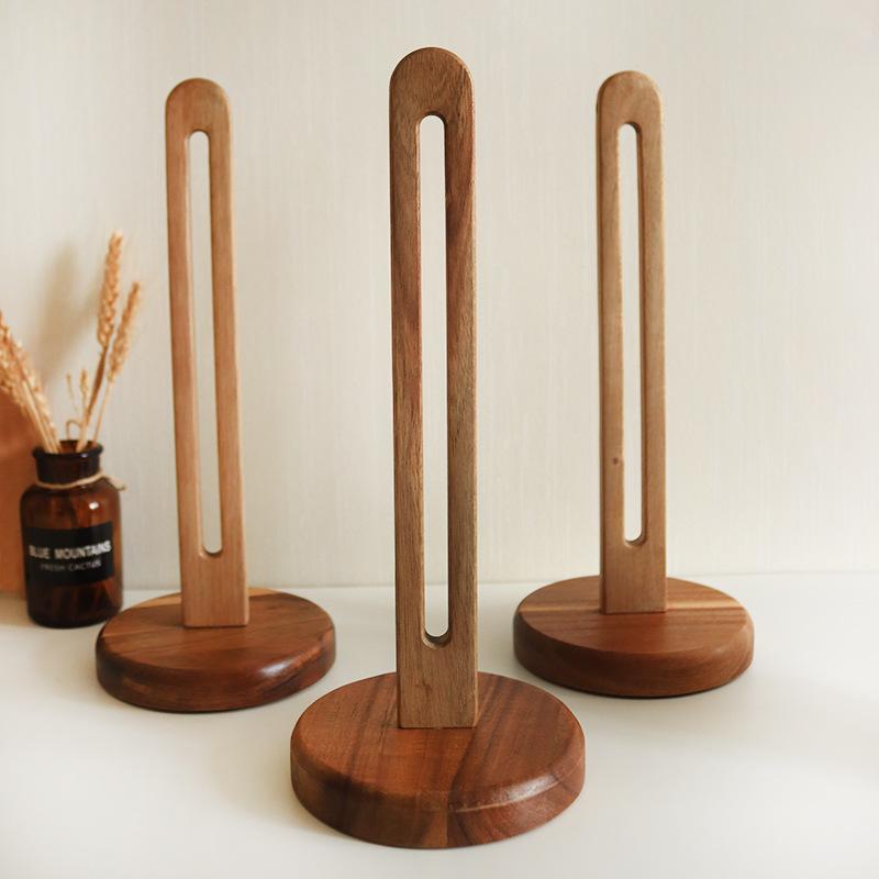 Dřevěný stojan na papírové utěrky Kuchyňský úložný stojan na role papíru Lenochod Plastový úložný stojan na sáčky s fólií Kuchyňské doplňky