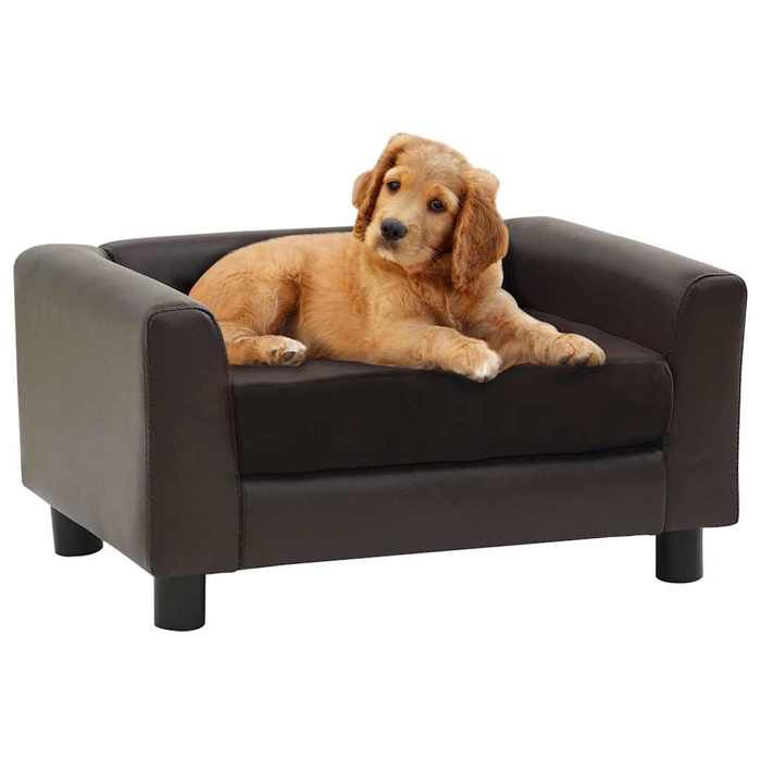 VidaXL Canapé pour Chien Marron 60x43x30 cm Peluche et Similicuir Sofa Chat 170961