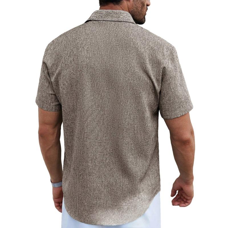 Summer New Men's Solid Color Lapel Short Sleeve Loose Breathable Business Casual Shirt