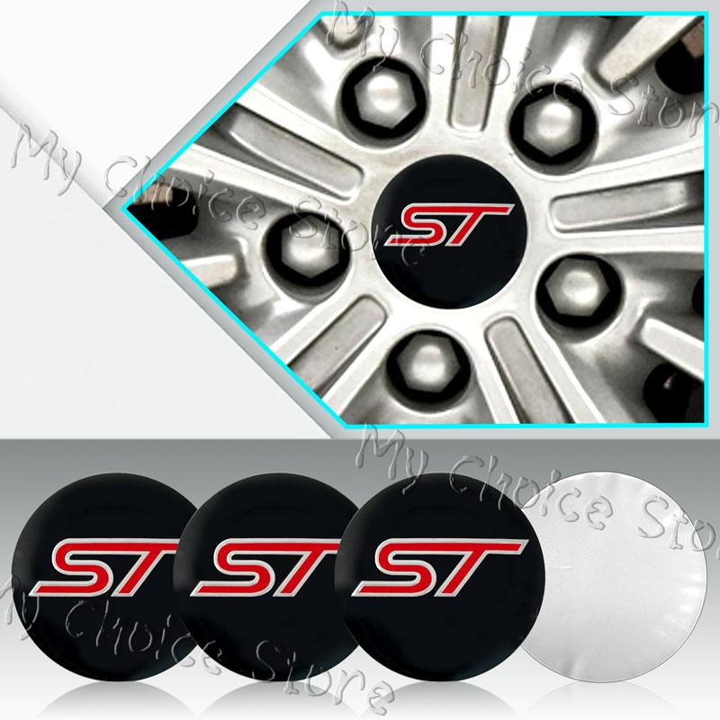 4Pcs 56mm Car Styling ST Logo Emblem Wheel Center Hub Cap Rim Hub Dustproof Cover Sticker For Ford ST Fiesta Mustang Shelby GT
