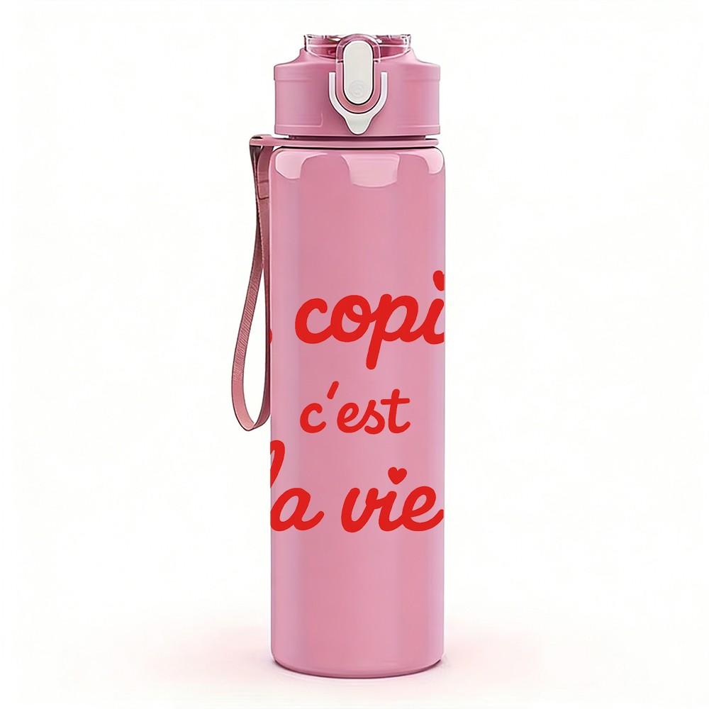 1PC Les Copines French Letter Print 750ml Color Plastic Sports Water Bottle Leakproof Flip Straw Lid Suitable for Sports Office Home Use