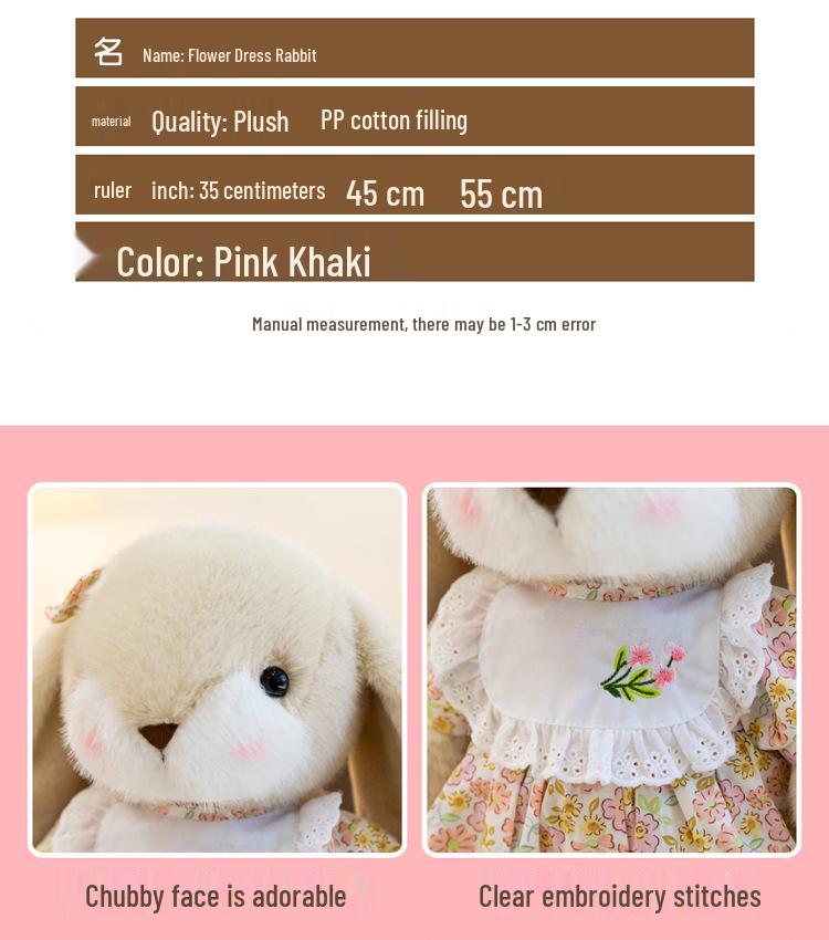 Floral Dress Bunny Plush Toy: Long-Eared Rabbit Sleep Companion & Birthday Gift