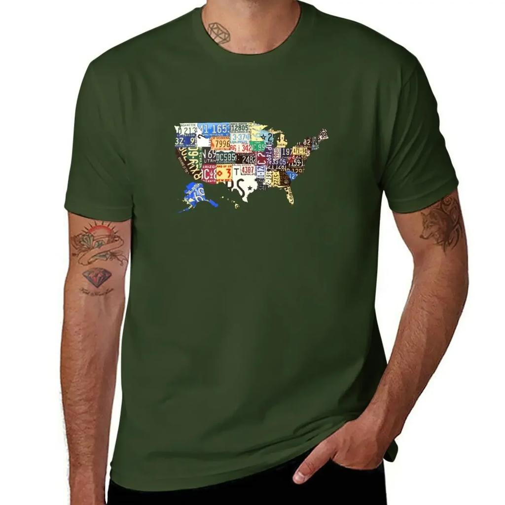 Usa Vintage License Plates Map Tshirt Hippie Clothes Summer Clothes Anime T Shirt For Unisex