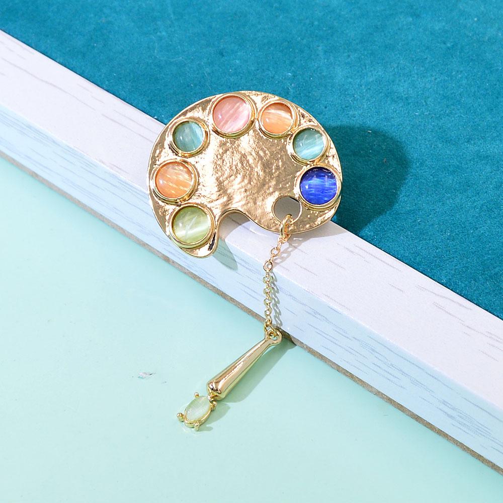 New Color Palette Brooches Metal Pendant Jewelry Fashion Summer Oil Painting Board Shape Pins Gifts For Girls