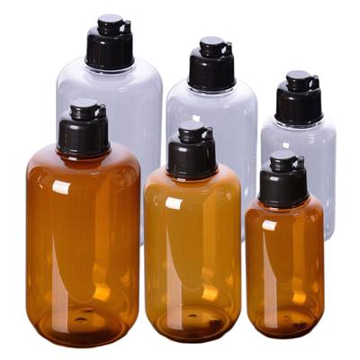 100/200/300 ml Lotionflasche mit Klappverschluss, leere Kosmetikbehälter, bernsteinfarben, transparent, nachfüllbare Flaschen für Körperpflege, Creme, Shampoo