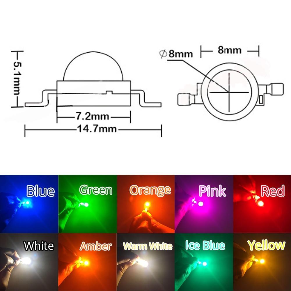 10Pcs 5W High Power Chip Light Bead Emitter Warm White White Yellow Green Pink Red 45MIL 2 2 7V 180-550LM  380NM 6500K LED Bulb