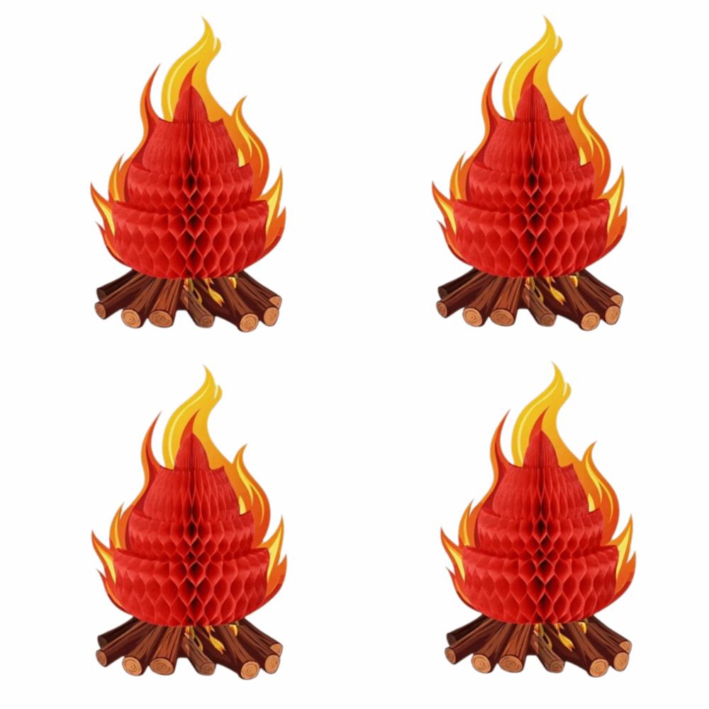 4Pcs Foldable Fake Fire Ornament 3D Honeycomb Honeycomb Campfire Decoration Camping Theme