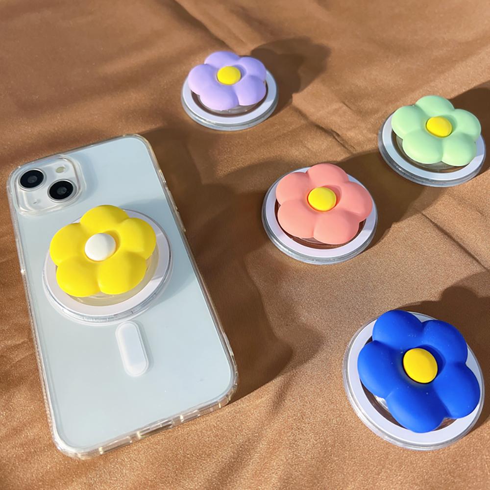Korean Cute 3D Silicone Flower For Magsafe Magnetic Phone Griptok Grip Tok Stand For iPhone Wireless Charging Holder Finger Ring