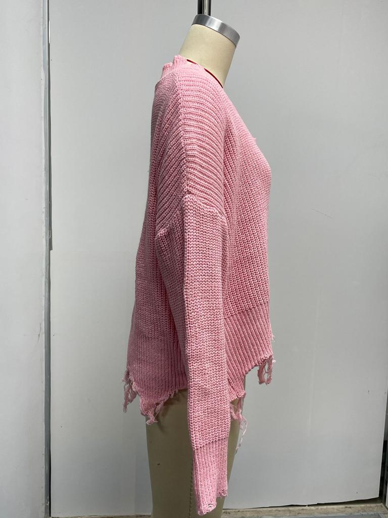 Pulovere Moda simplă Largi Vintage Moda de toamnă și iarnă Haine clasice moale pentru femei Bumbac ciucuri găuri sparte Pulover tricot