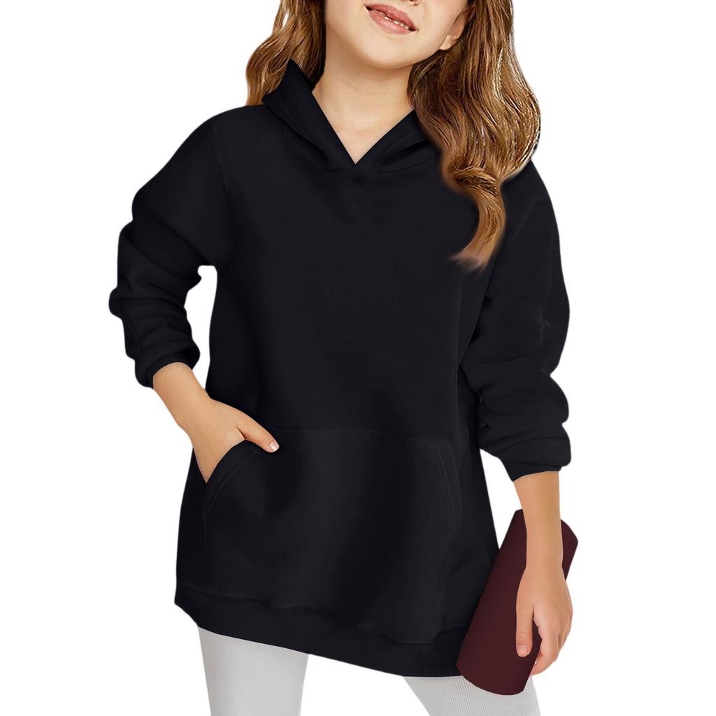 Winter Boy And Girls Solid Color Long Sleeved Hooded Sweatshirt Tops