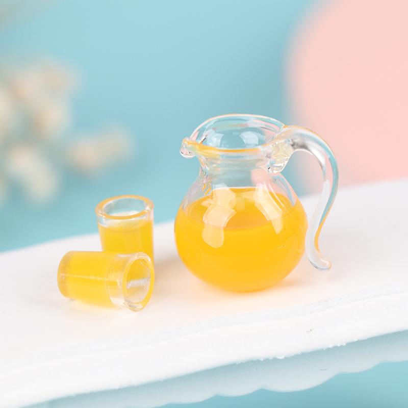 3Pcs/Set 1:12 Dollhouse Miniature Drink Cup Orange Juice Jug Model Kitchen Decor