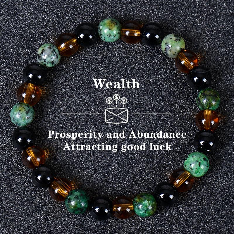 2025 Tiger Eye & Green Crystal Elastic Cord Wealth Bracelet - Handmade Jewelry