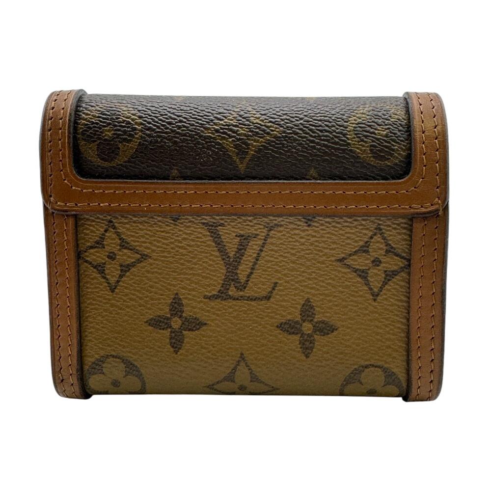 LOUIS VUITTON M68725 flap Monogram reverse leather Portefeuille Daufine Compact Tri-fold wallet Brown leather Women Used