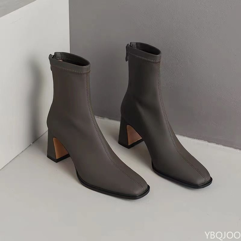 

Модные квадратные ботильоны Осень Удобные мягкие ботильоны на высоком каблуке Женская мода Молния Простой темперамент Женская обувь 40 темно-зеленого