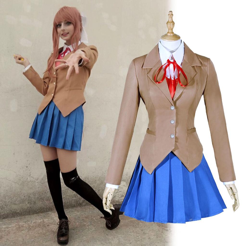 Sayori Yuri Natsuki Monika Prachtige Schooluniform Jurk Cosplay Kostuum Volledige Set