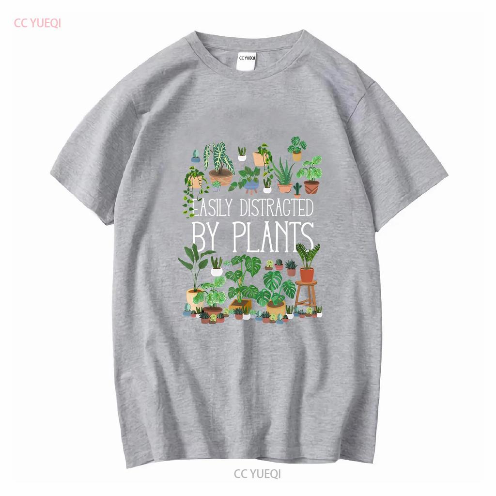 Easily Distracted By Potted Plants T Shirt long or short sleeves vintage Washed graphic designer clothes Breathable Casual