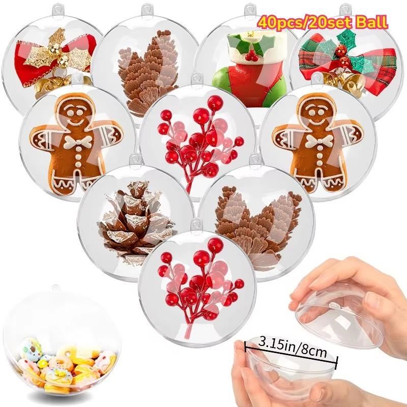 40pcs/20 Sets of Transparent Plastic Refillable Ornaments 3.15 in/8 Cm Reusable Packaging for Candy Small Gifts and Party Favors