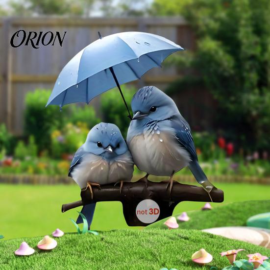 Yard Art for Flower Pots Blue Birds Garden Stake, Couple with Umbrella Romantic Sign Waterproof Outdoor Ornament Lawn Bed Decor Stakes