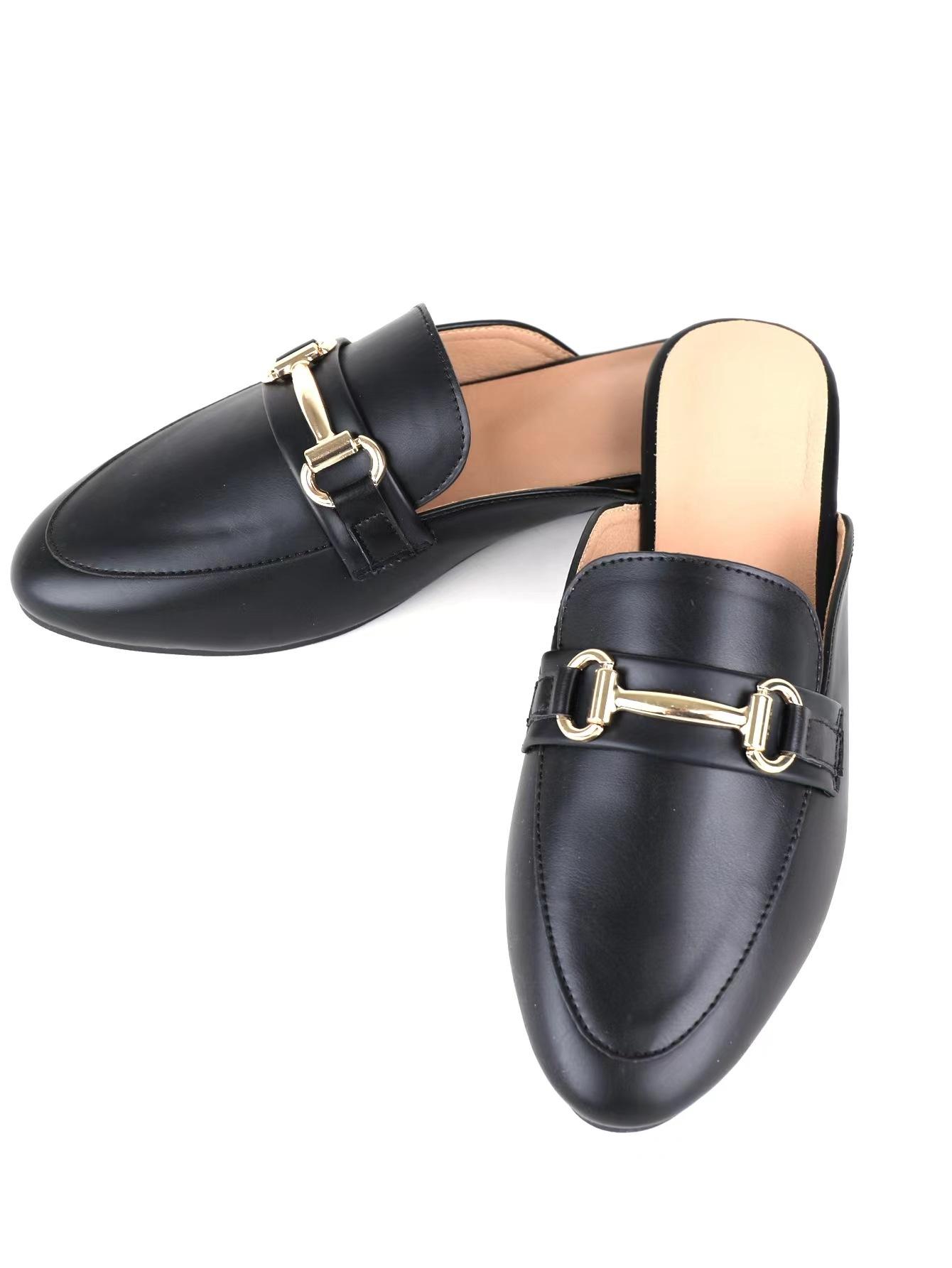 

Большие размеры женской обуви из кожи, летняя одежда, плоская подошва, удобные, классные тапочки, слово «половина сумки», ленивая педаль 45