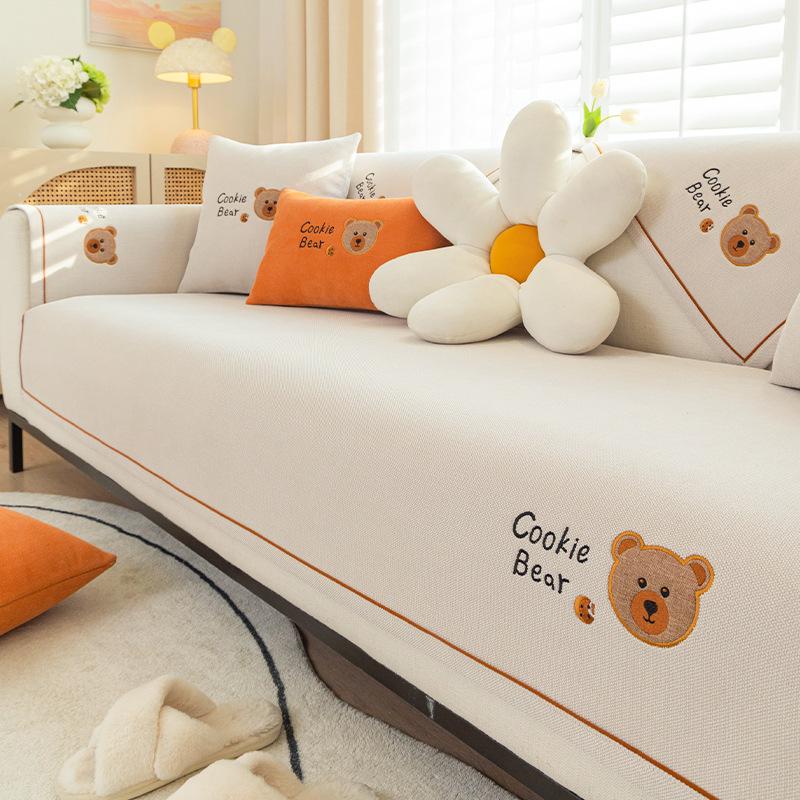 Cartoon Embroidered Sofa Cushion for All Seasons, Anti-ski Neel Cover, Simple Sofa Cover, Seat Cushion