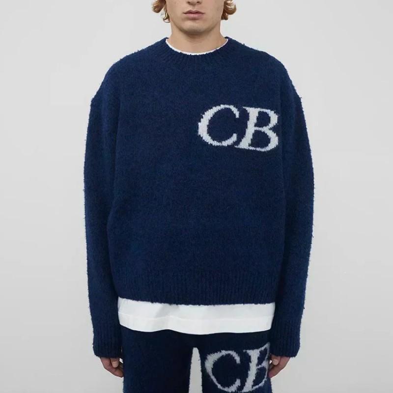 Unisex Retro Streetwear Strickpullover mit CB Rundhalsausschnitt Lockerer Sitz Acryl Pullover Herren Damen